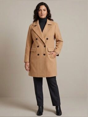 Anne Klein Classic Double Breasted Wool Blend Coat
